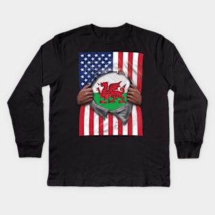 Wales Flag American Flag Ripped - Gift for Welsh From Wales Kids Long Sleeve T-Shirt